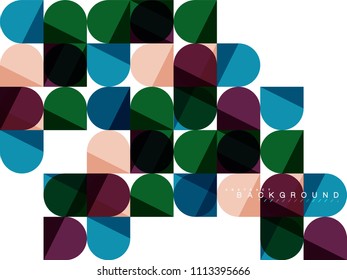 Round square geometric shapes on white, tile mosaic abstract background. Vector artistic illustration for presentation, app wallpaper, banner or poster