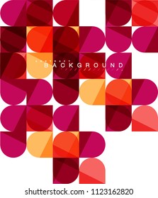Round square geometric shapes on white, tile mosaic abstract background. Vector artistic illustration for presentation, app wallpaper, banner or poster