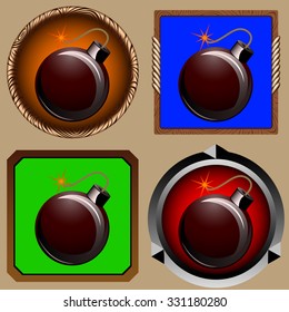 round and square icons for game with pirate bomb