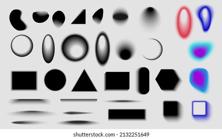 Round and square isolated floor transparent shadows. Realistic isolated shadow. Dark oval, square, round shadows with soft edges. Template shadow soft, realistic shape shade illustration