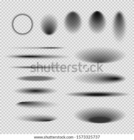 Round and square isolated floor transparent shadows. Dark oval shadow and circle shades with soft edges. Vector illustration