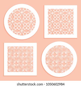 Round and square line patterns, templates for laser cutting, plotter cutting, printing. Geometric design cut out of paper. Mandala Islamic die cut ornament. Fretwork panels, cutout silhouette stencils