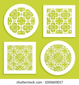 Round and square line patterns, templates for laser cutting, plotter cutting, printing. Geometric design cut out of paper. Mandala Islamic die cut ornament. Fretwork panels, cutout silhouette stencils