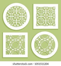 Round and square line patterns, templates for laser cutting, plotter cutting, printing. Geometric design cut out of paper. Mandala Islamic die cut ornament. Fretwork panels, cutout silhouette stencils