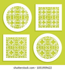 Round and square line patterns, templates for laser cutting, plotter cutting, printing. Geometric design cut out of paper. Mandala Islamic die cut ornament. Fretwork panels, cutout silhouette stencils