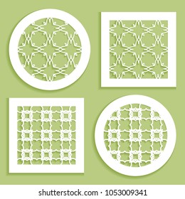 Round and square line patterns, templates for laser cutting, plotter cutting, printing. Geometric design cut out of paper. Mandala Islamic die cut ornament. Fretwork panels, cutout silhouette stencils