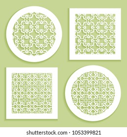 Round and square line patterns, templates for laser cutting, plotter cutting, printing. Geometric design cut out of paper. Mandala Islamic die cut ornament. Fretwork panels, cutout silhouette stencils