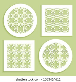 Round and square line patterns, templates for laser cutting, plotter cutting, printing. Geometric design cut out of paper. Mandala Islamic die cut ornament. Fretwork panels, cutout silhouette stencils