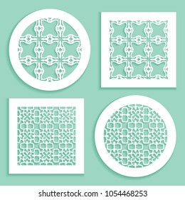 Round and square line patterns, templates for laser cutting, plotter cutting, printing. Geometric design cut out of paper. Mandala Islamic die cut ornament. Fretwork panels, cutout silhouette stencils