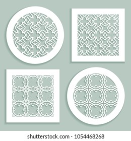Round and square line patterns, templates for laser cutting, plotter cutting, printing. Geometric design cut out of paper. Mandala Islamic die cut ornament. Fretwork panels, cutout silhouette stencils