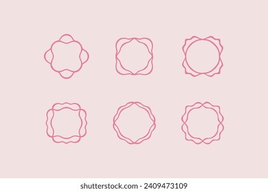 Round and square logo frame set. Handdraw line design decorative element. Vector frames for packaging, labels, postcards, invitations, social media post.