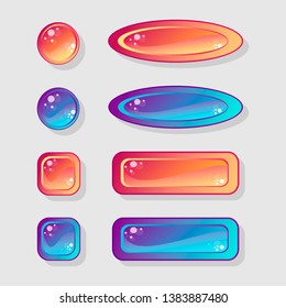 
Round and square orange and blue 2D buttons of different sizes for the design of interfaces and menus of applications and games.