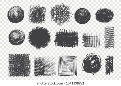 Round and square shape scribbles hand drawn doodle set