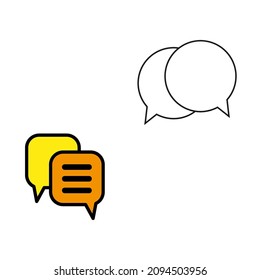 Round and square speech icon set. Black, orange and yellow signs. Message element. Vector illustration. Stock image.