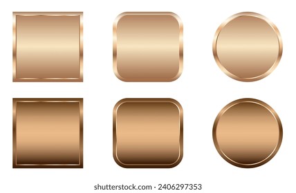 Round and square vector icons, templates, buttons. Gold and bronze icon templates. Gold elements for games, applications, designs, coins, medals