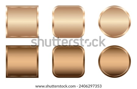 Round and square vector icons, templates, buttons. Gold and bronze icon templates. Gold elements for games, applications, designs, coins, medals