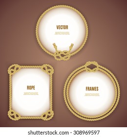 Round And Square Vintage Rope Frames On The Brown Background Isolated Vector Illustration