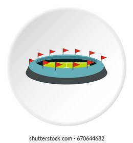 Round stadium with flags icon in flat circle isolated vector illustration for web