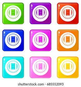 Round stadium top view icons of 9 color set isolated vector illustration