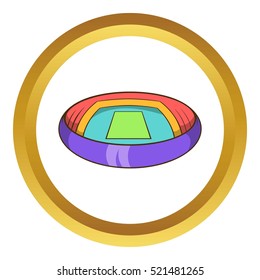 Round stadium vector icon in golden circle, cartoon style isolated on white background