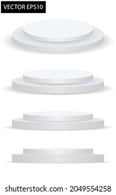 Round stage podium isolated on white background. 3d Pedestal. .For place goods,cosmetics,cartoon model,design fashion,food,drink,fruit or technical tools.3D illustration.