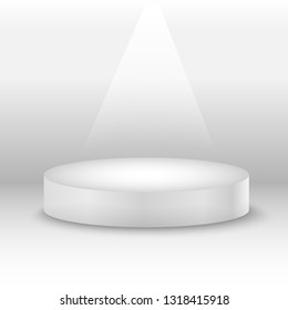 Round stage podium with light beam. Vector illustration.