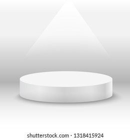Round stage podium with light beam. Vector illustration.