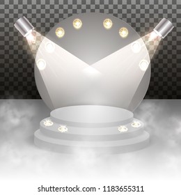 Round Stage podium with lighting. Place for Award Ceremony  Background. Vector illustration