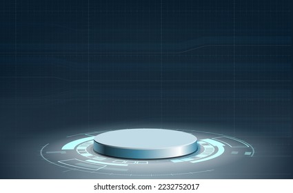 Round stage or podium on a modern futuristic hud background. Vector illustration