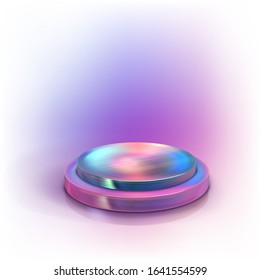 Round stage, podium, steps. Pastel glossy, shiny, reflective multicolored pedestal. Vector background, mockup, template. Geometric shapes. Cylinder platform. Stand for objects, presentations, design.