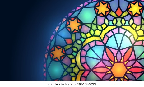Ventana de vidrio coloreado, patrón de brillo geométrico brillante