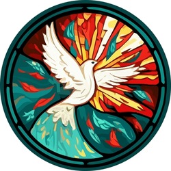 Round Stained Glass Window Of A Dove, Pentecost