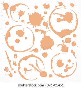 Round stains from coffee. Isolated vector illustration. Tea stain flat rings
