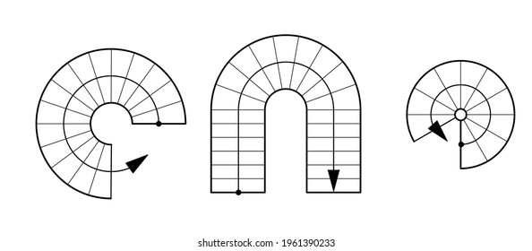 Rundtreppenoptionen. Set für die Gestaltung von Architekturzeichnungen