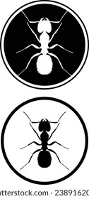 Round stamp style black and white ant stencil set. Negative and positive vector eps graphic designs.