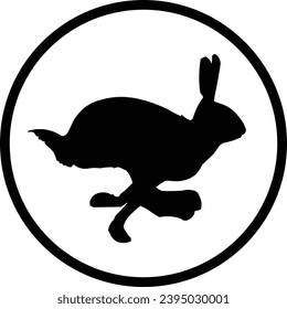 Round stamp style black and white rabbit silhouette icon. Vector eps graphic design.