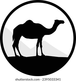 Símbolo de silueta de camello blanco y negro con estilo de sello redondo. Diseño gráfico de vectores.