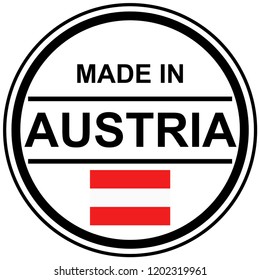 round stamp with text Made in Austria and country flag