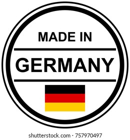 round stamp with text Made in Germany and country flag