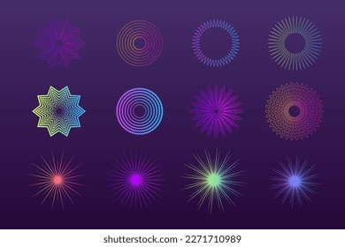 Round Star Colorful Gradient Texture Symbol Set Icon Abstract Minimalist Bright Colorful Elements Graphic Clipart Collection for Design