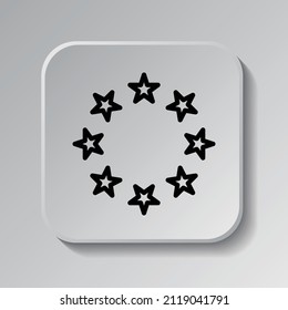 Round star simple icon. Flat desing. Black icon on square button with shadow. Grey background.ai