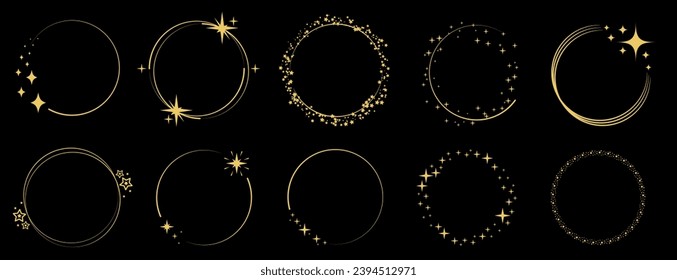 Round starry decorative design golden frames. Luxury background for greeting card, party invitation, Christmas or New year celebration. Vector illustration