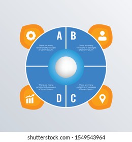 Round statistic pie chart infographic template design. Business concept infograph with 4 options, steps or processes. Vector visualization can be used for workflow layout, diagram, annual report, web