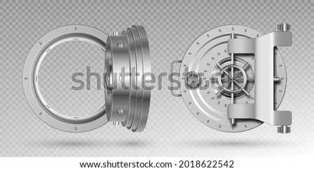 Round steel bank vault doors on transparent background. Vector realistic