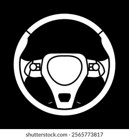 round steering wheel icon vector graphic design white color black background. vehicle parts