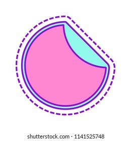 Round sticker with bent edge. Colored sketch with dotted border on white background