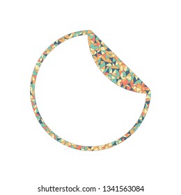 Round sticker with bent edge. Colored mosaic with polygons