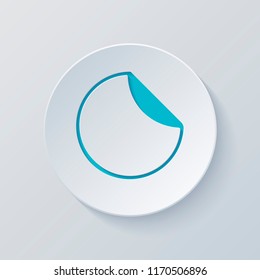 Round sticker with bent edge. Cut circle with gray and blue layers. Paper style