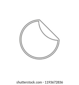 Round sticker with bent edge. Dotted outline silhouette with shadow on white background