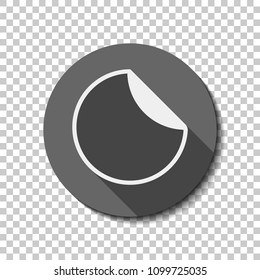 Round sticker with bent edge. flat icon, long shadow, circle, transparent grid. Badge or sticker style